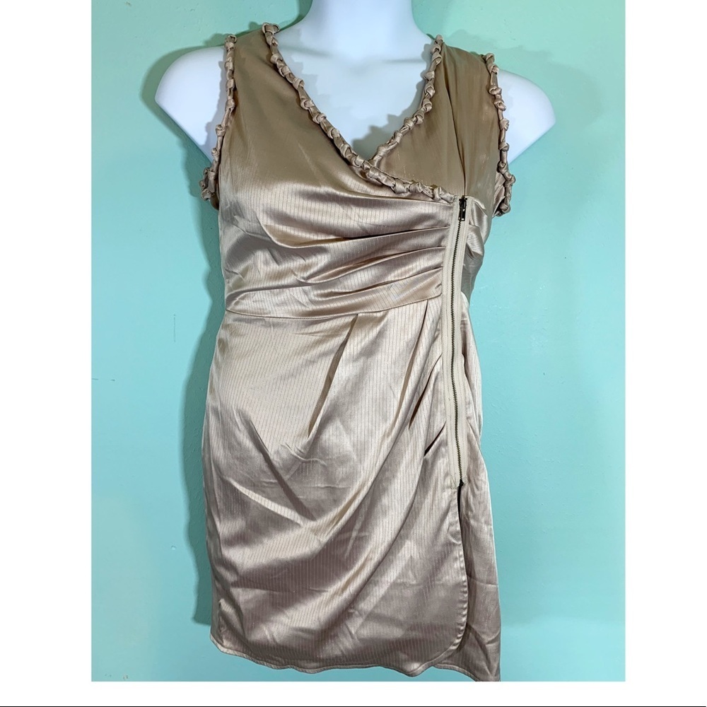 Janet Paris front asymmetrical zip satin sheen tank dress Y2K Sz L